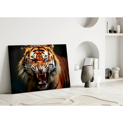 Roaring Tiger Canvas Wall Art Print with Fierce Orange Stripes | Modern Wall Art Decor | vintageantiquesgifts.com