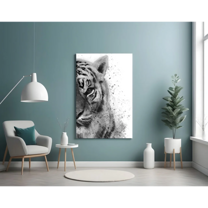 Fierce Tiger Splatter Canvas Wall Art in Bold Black and White | Contemporary Home Wall Art | vintageantiquesgifts.com
