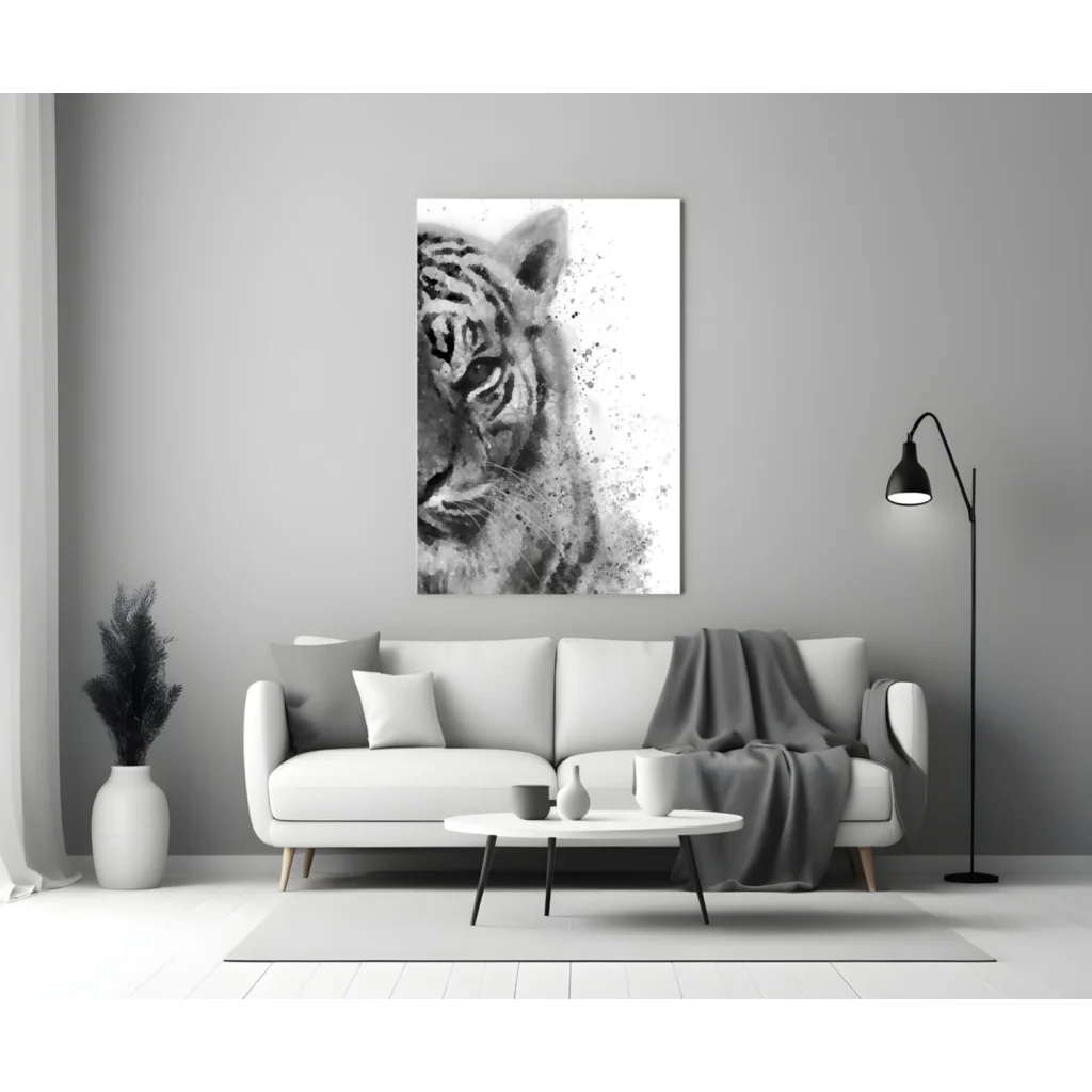 Fierce Tiger Splatter Canvas Wall Art in Bold Black and White | Modern Wall Art Decor | vintageantiquesgifts.com