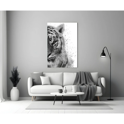 Fierce Tiger Splatter Canvas Wall Art in Bold Black and White | Modern Wall Art Decor | vintageantiquesgifts.com