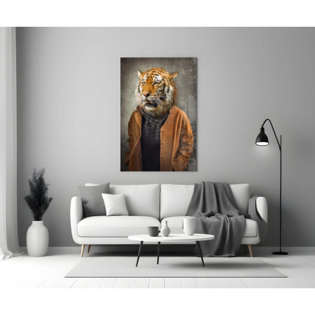 Dapper Tiger in Jacket Canvas Wall Art Print | Modern Wall Art Decor | vintageantiquesgifts.com