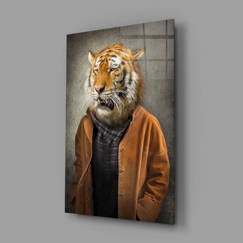 Dapper Tiger in Jacket Canvas Wall Art Print | Glass Wall Art Print | vintageantiquesgifts.com
