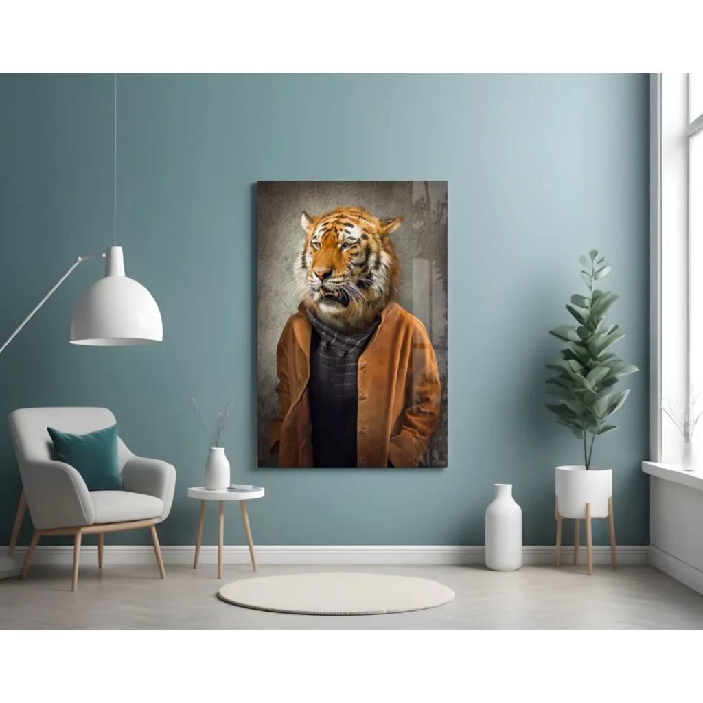 Dapper Tiger in Jacket Canvas Wall Art Print | Contemporary Home Wall Art | vintageantiquesgifts.com