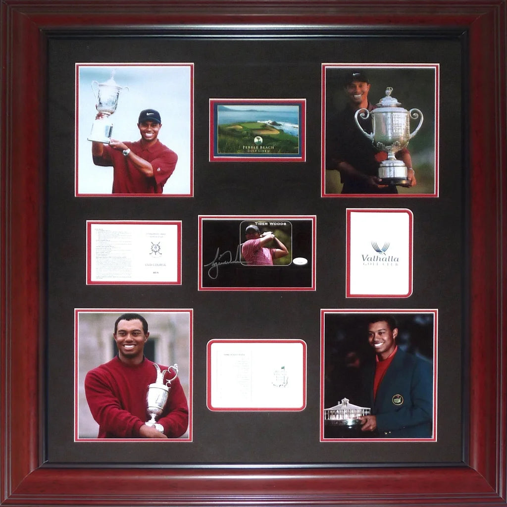 Tiger Woods Tiger Slam autographed scorecards deluxe framed tribute