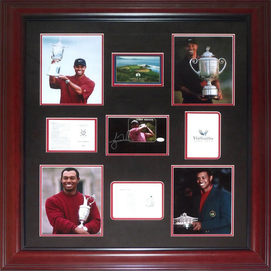 Tiger Woods Tiger Slam autographed scorecards deluxe framed tribute