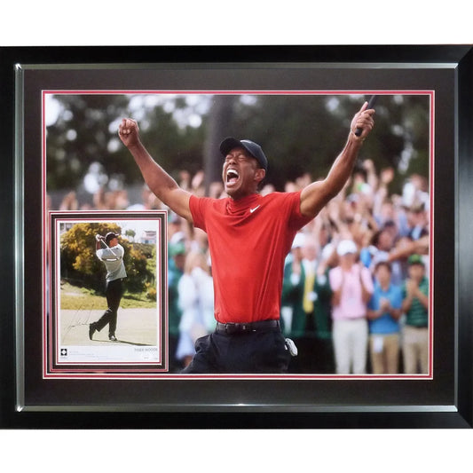 Framed Tiger Woods Masters golf poster with autographed 8x10 photo