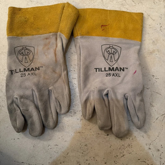 Tillman 25 AXL welding gloves, gray leather palms, yellow cuffs, extra large