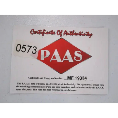 White PAAS certificate of authenticity with red diamond logo for Tim Austin signed autographed boxing glove