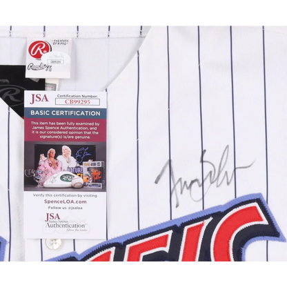 Autographed Tim Salmon Angels jersey with JSA Basic Certification tag for fans