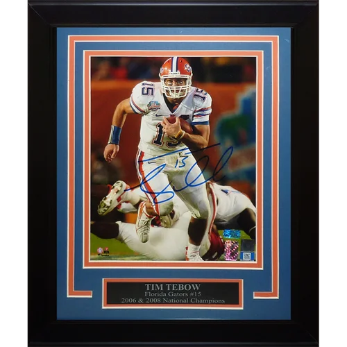 Tim tebow framed 8x10 photo featuring a blue ink autograph from a private signing in florida gators uniform