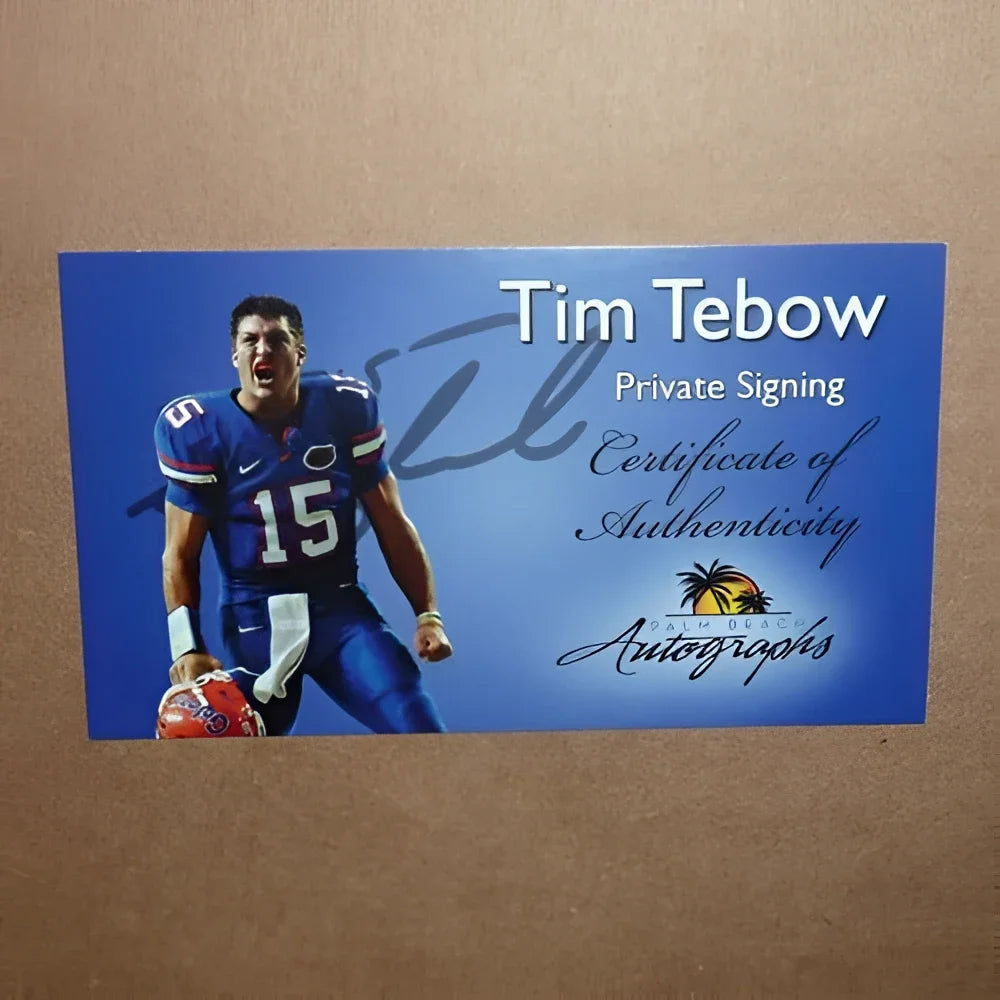 Blue rectangular certificate of authenticity for tim tebow private signing with florida gators 8x10 photo signature