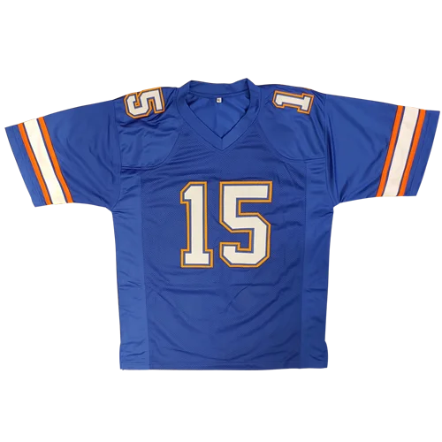 Tim Tebow autographed Florida Gators blue jersey with 15 and 07 Heisman