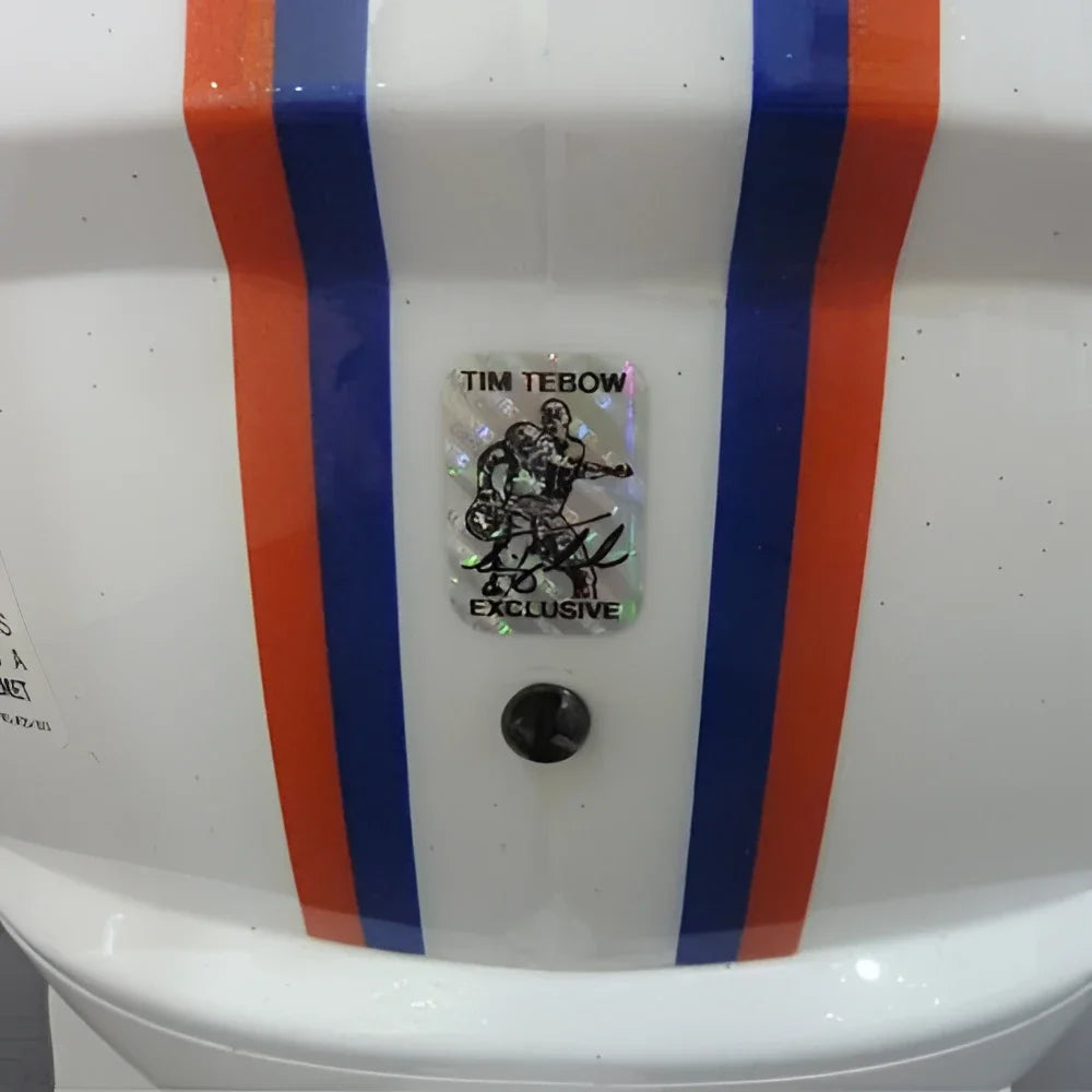Tim Tebow autographed Florida Gators helmet with orange blue stripes and holo sticker