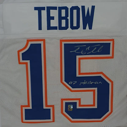 Tim Tebow autographed Florida Gators white jersey with #15 Heisman