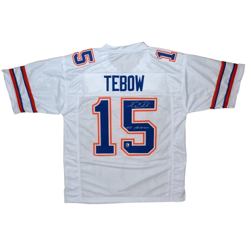 Tim Tebow autographed Florida Gators white jersey #15 with 07 Heisman