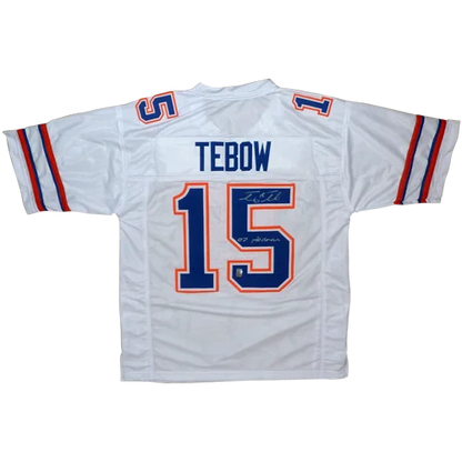 Tim Tebow autographed Florida Gators white jersey #15 with 07 Heisman