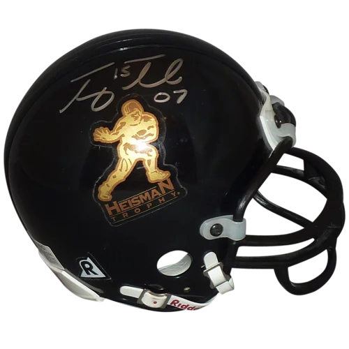 Tim Tebow autographed Heisman trophy logo black Riddell mini helmet