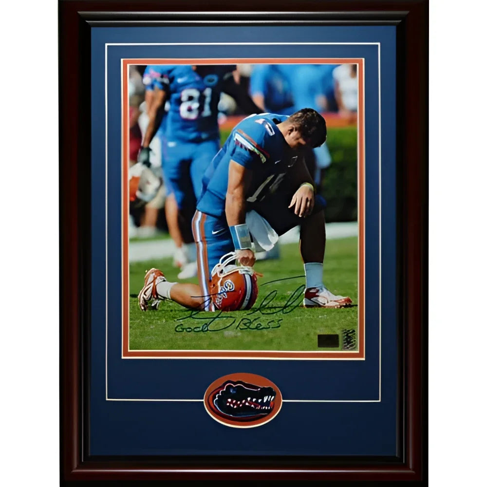 Tim Tebow signed God Bless Florida Gators Tebowing photo in 18x24 mahogany frame