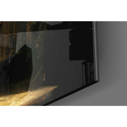 Mystical golden clock glass wall art with swirling light TV display