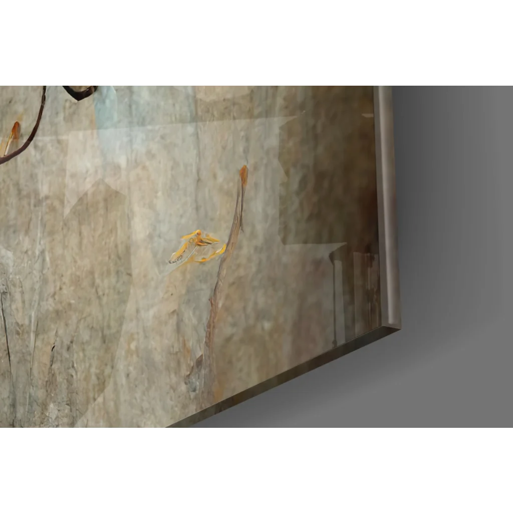 Stunning orange hibiscus glass wall art with textured blooms and marbled accents