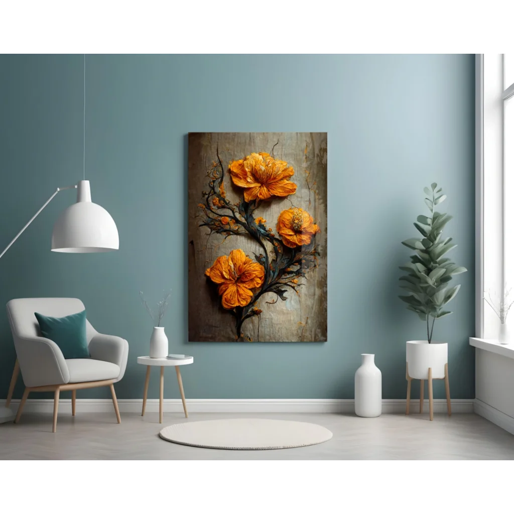 Stunning Orange Hibiscus Glass Wall Art with Textured Blooms | Contemporary Home Wall Art | vintageantiquesgifts.com