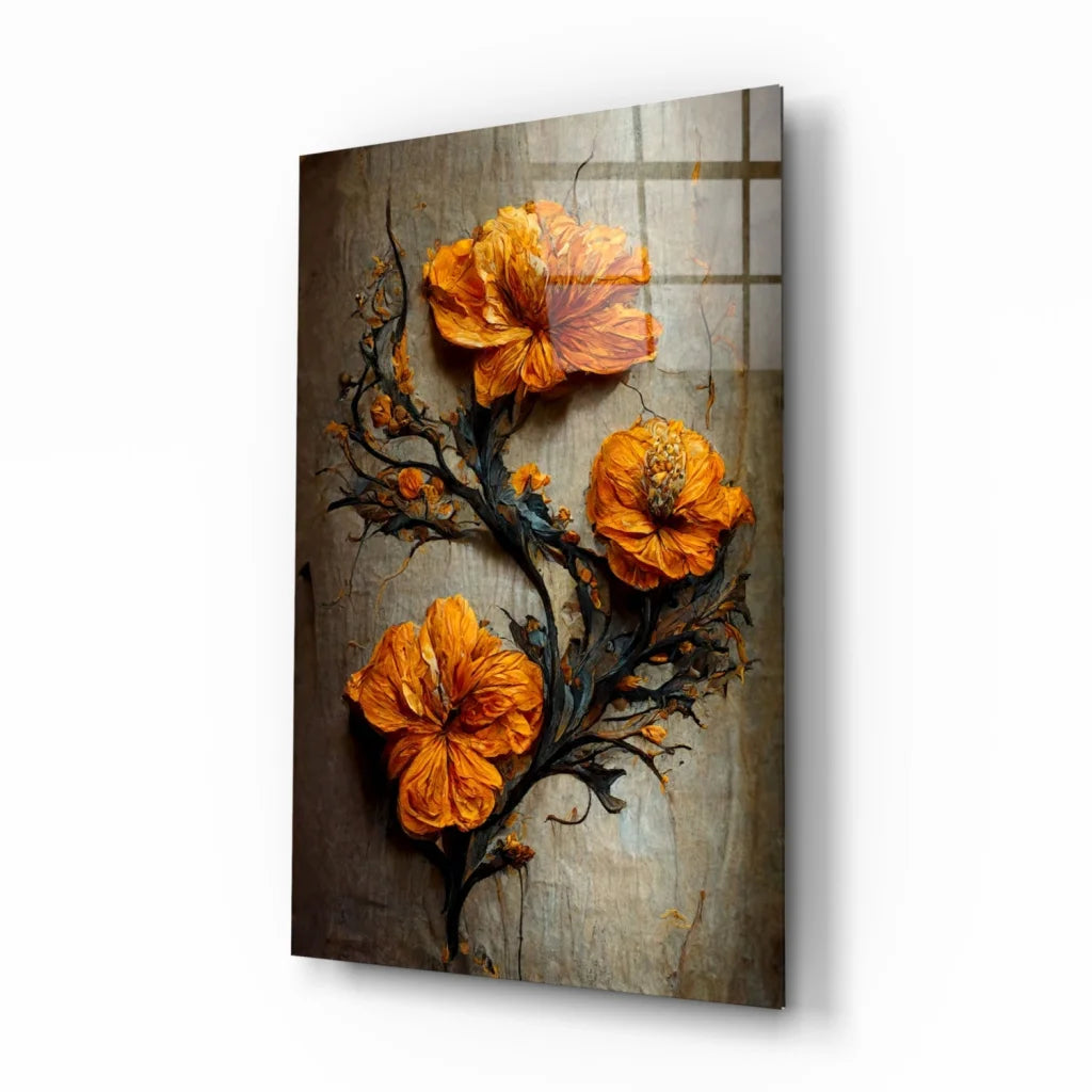 Stunning Orange Hibiscus Glass Wall Art with Textured Blooms | Insigneart USA | vintageantiquesgifts.com