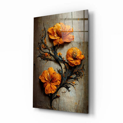 Stunning Orange Hibiscus Glass Wall Art with Textured Blooms | Insigneart USA | vintageantiquesgifts.com