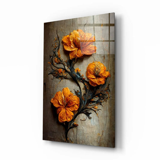 Stunning Orange Hibiscus Glass Wall Art with Textured Blooms | Insigneart USA | vintageantiquesgifts.com