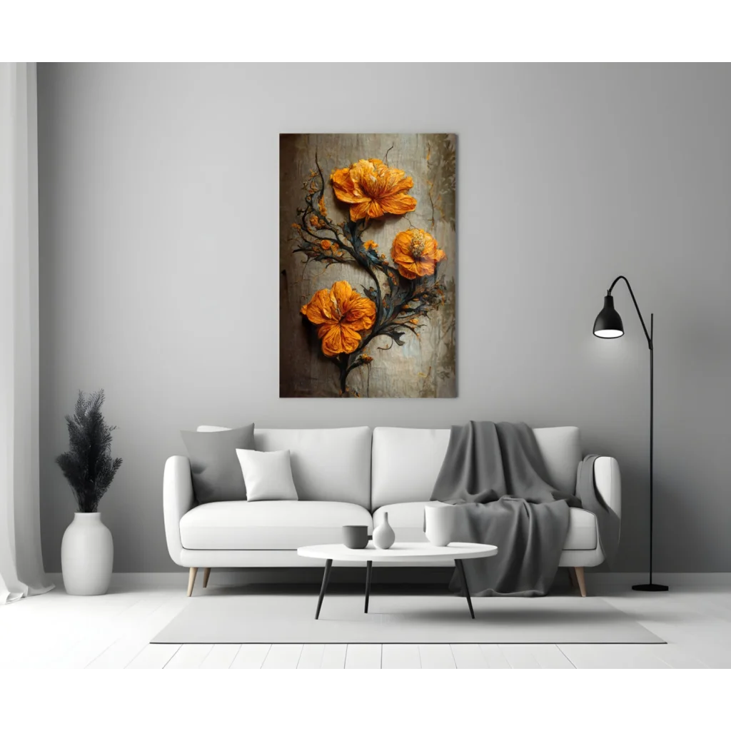 Stunning Orange Hibiscus Glass Wall Art with Textured Blooms | Modern Wall Art Decor | vintageantiquesgifts.com