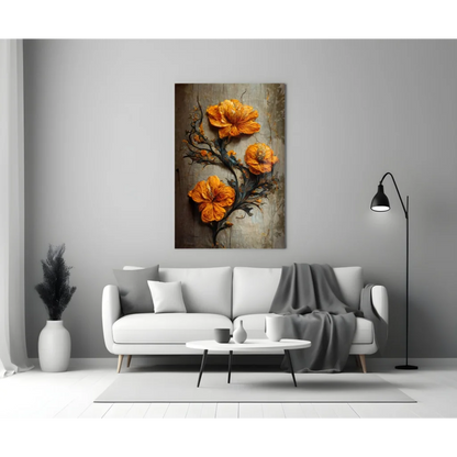 Stunning Orange Hibiscus Glass Wall Art with Textured Blooms | Modern Wall Art Decor | vintageantiquesgifts.com
