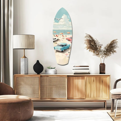Vintage Beach Surfboard Tempered Glass Art | Glass Wall Art Print | vintageantiquesgifts.com