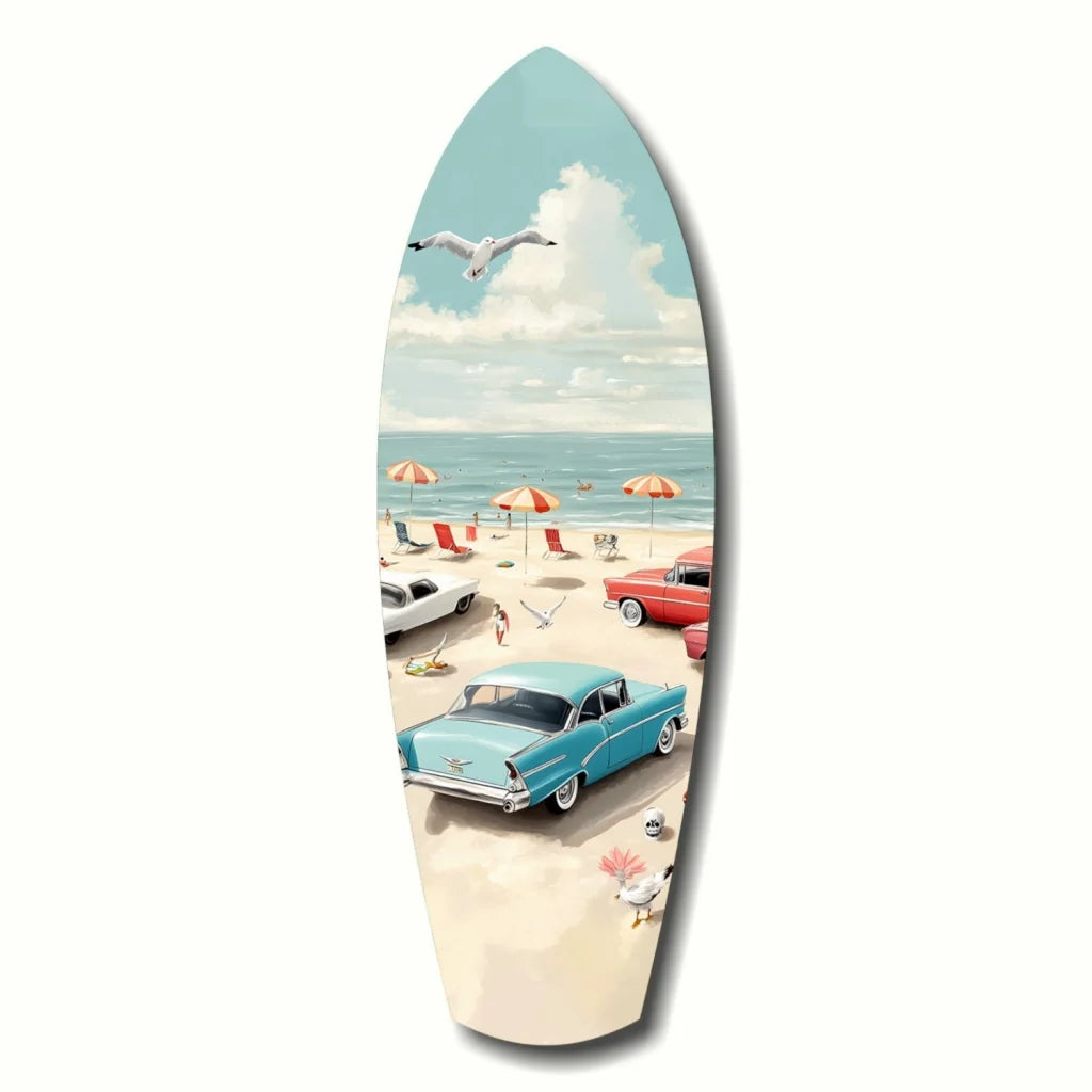Vintage Beach Surfboard Tempered Glass Art | Insigneart USA | vintageantiquesgifts.com