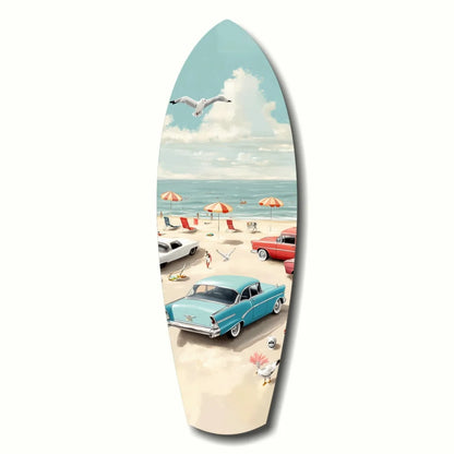 Vintage Beach Surfboard Tempered Glass Art | Insigneart USA | vintageantiquesgifts.com