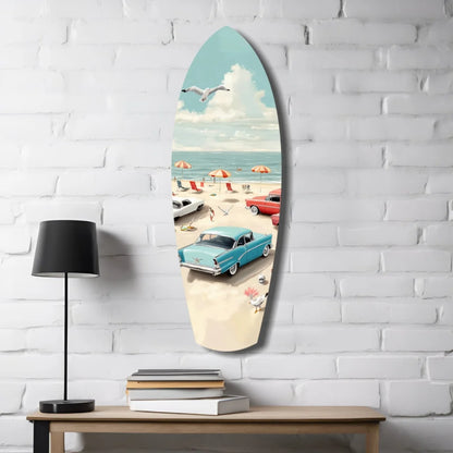 Vintage Beach Surfboard Tempered Glass Art | Contemporary Home Wall Art | vintageantiquesgifts.com