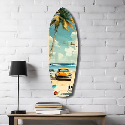 Vintage Surf Tempered Glass Art with Tropical Beach Scene | Contemporary Home Wall Art | vintageantiquesgifts.com