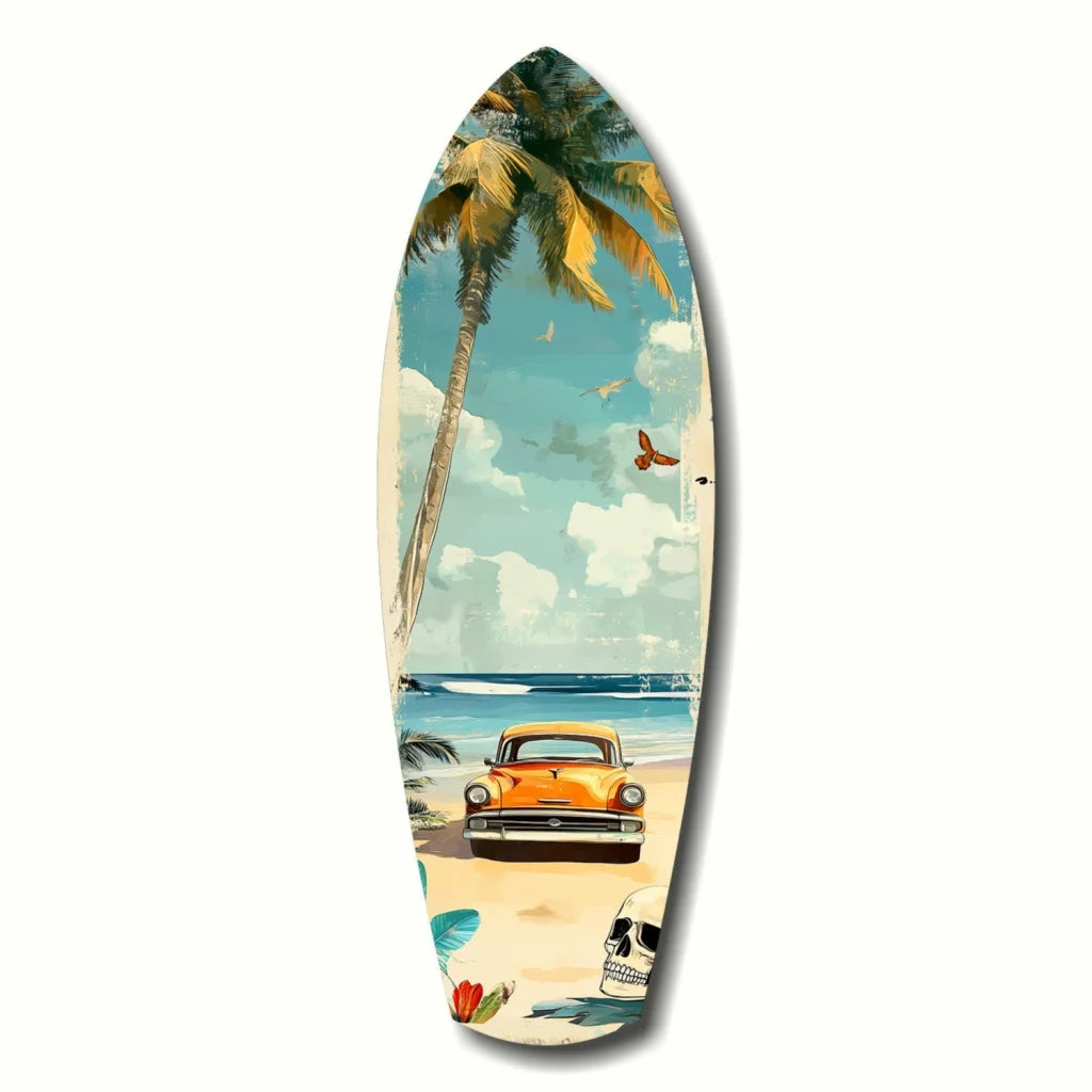 Vintage Surf Tempered Glass Art with Tropical Beach Scene | Insigneart USA | vintageantiquesgifts.com