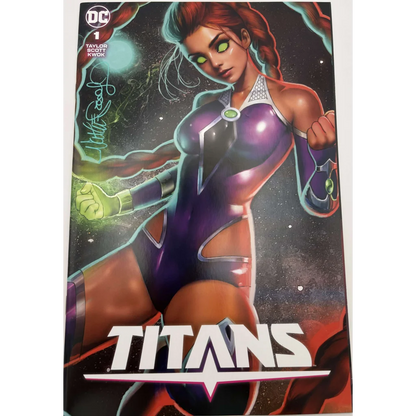 Signed comic book with Starfire cover by Nathan Szerdy from TITANS #1