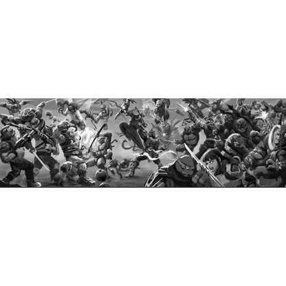 Black-and-white illustration of teenage mutant ninja turtles in dynamic combat poses from battle nexus comic series
