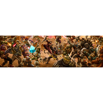 A dynamic illustration of green-skinned ninja turtles in combat in the battle nexus comic series exclusive edition