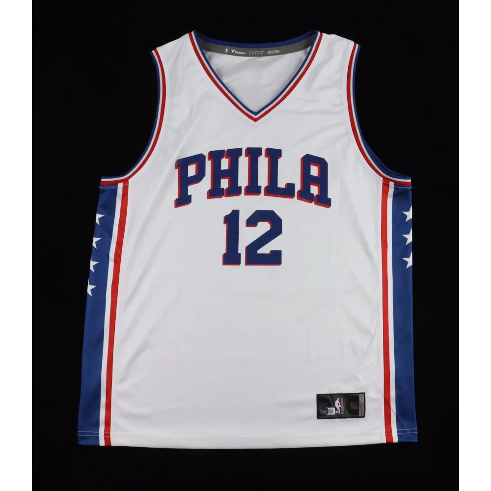 White Tobias Harris signed 76ers jersey with PHILA 12 and red blue trim for courtside fans