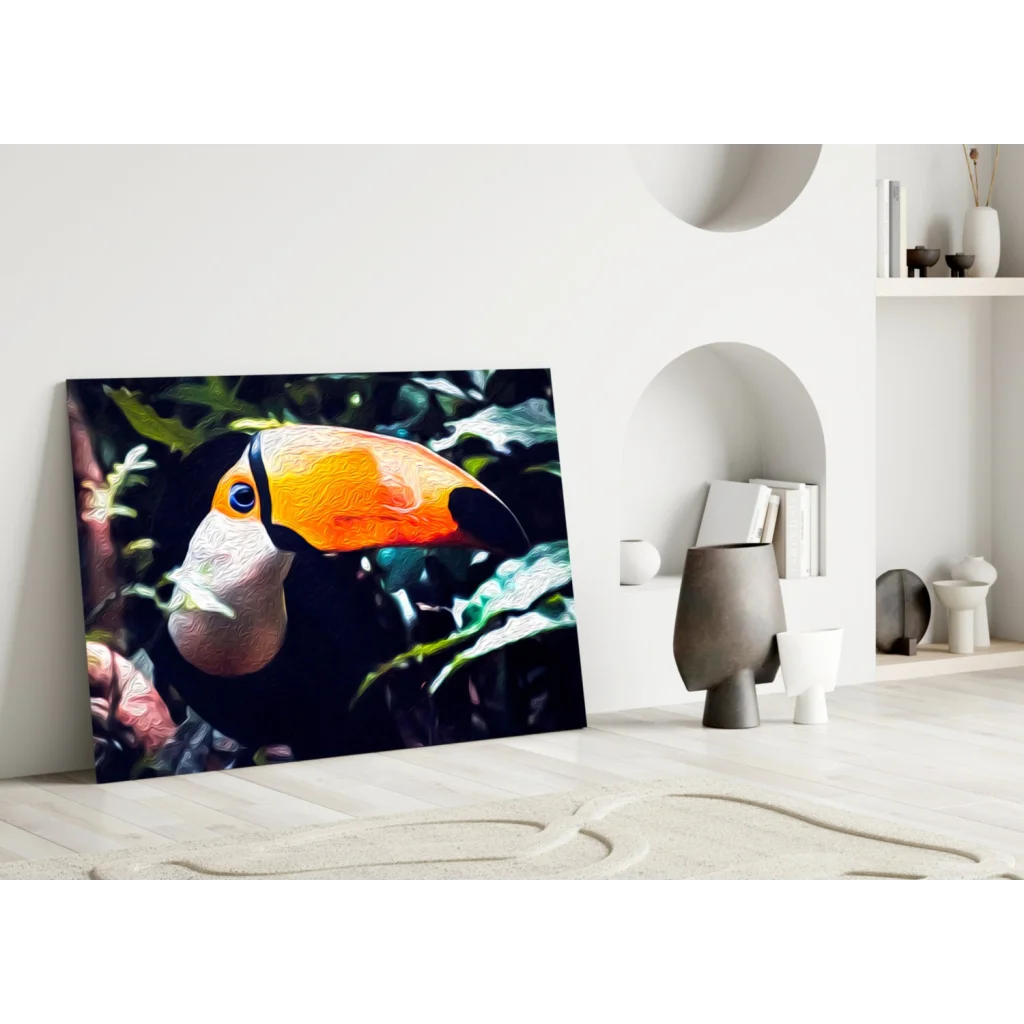 Stunning Toucan Wall Art Canvas With Bold Orange Beak | Modern Wall Art Decor | vintageantiquesgifts.com