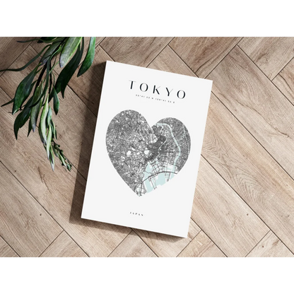 Tokyo heart map insigne aluminum print in minimalist blue and black