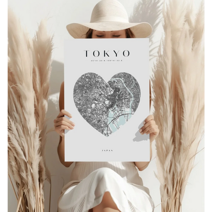 Minimalist Tokyo heart map on insigne aluminum print in blue and black