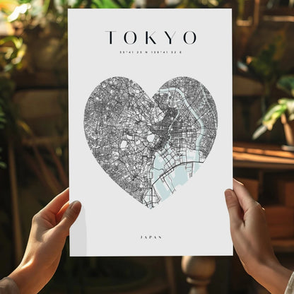 Tokyo heart map on insigne aluminum print in minimalist blue black