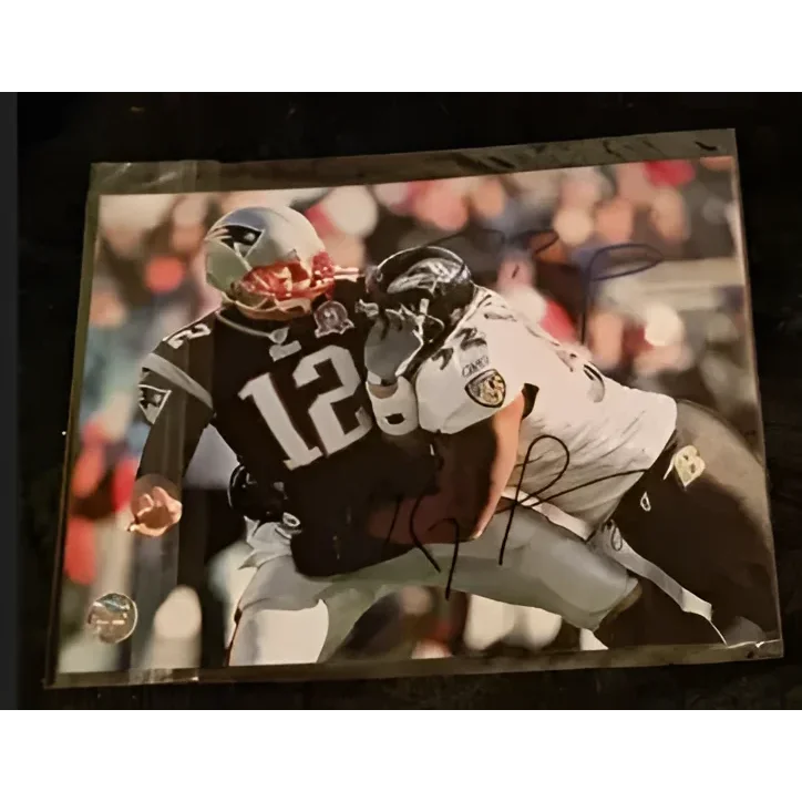 Signed 8x10 photo of Ray Lewis and Tom Brady with Lewis signed memorabilia