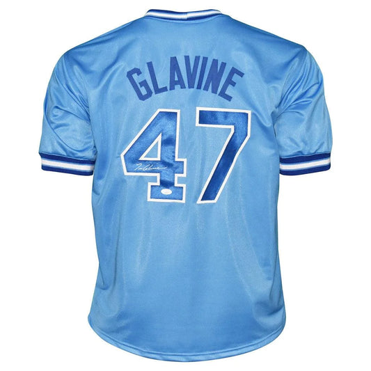 Tom Glavine autographed light blue satin jersey with Glavine 47