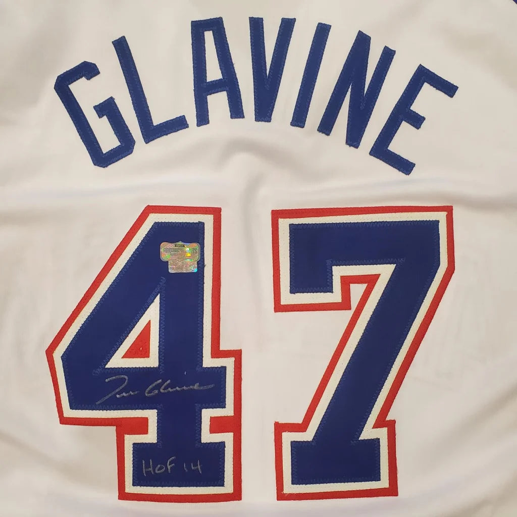 Tom Glavine autographed Atlanta throwback white jersey with #47 and Glavine name