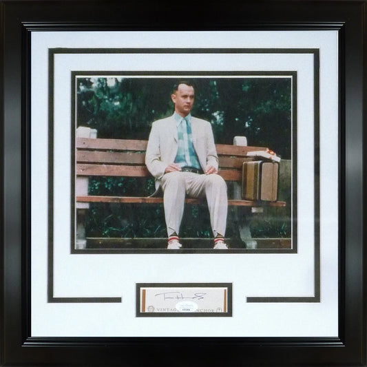 Tom Hanks autographed Forrest Gump photo on bench in frame