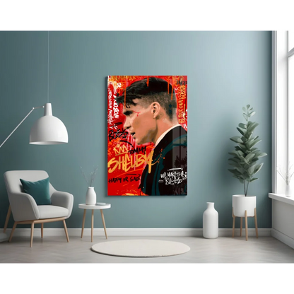 Tommy Shelby red black graffiti wall art canvas print of man smoking