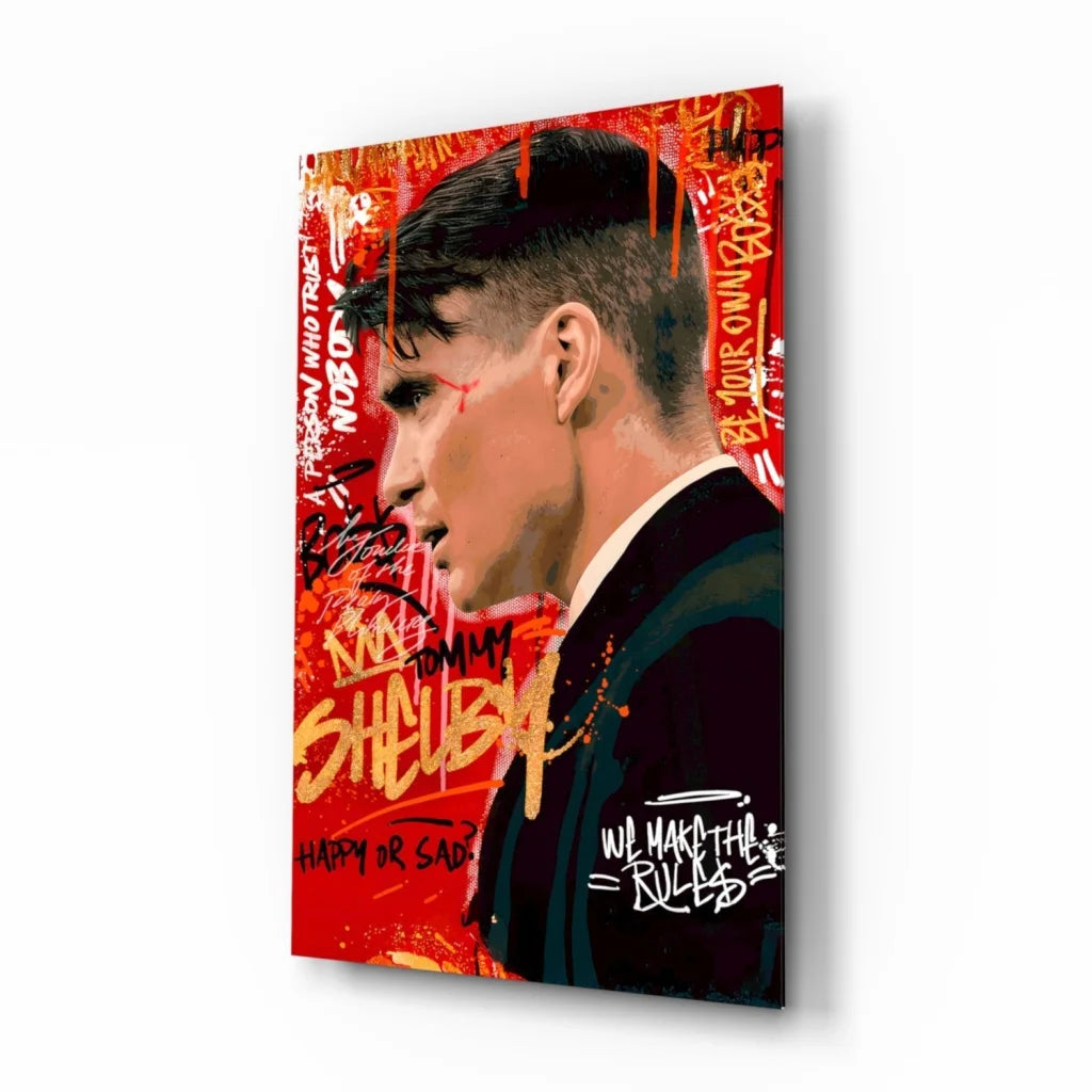 Tommy Shelby red black graffiti wall art canvas print with happy or sad text